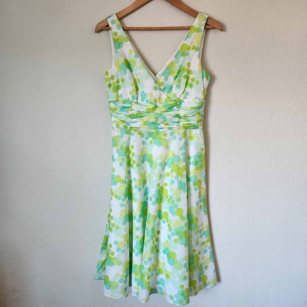 Maggy London Petites Sleeveless Midi Lined Dress Green & Yellow, Size 6 - Picture 1 of 4